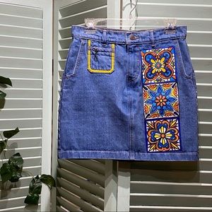 Levi Strauss Hand-Painted Telavera Tile Jean Skirt